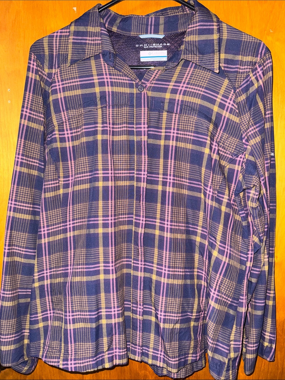 Columbia Plaid Button-Down Shirt - Navy, Pink & Mustard